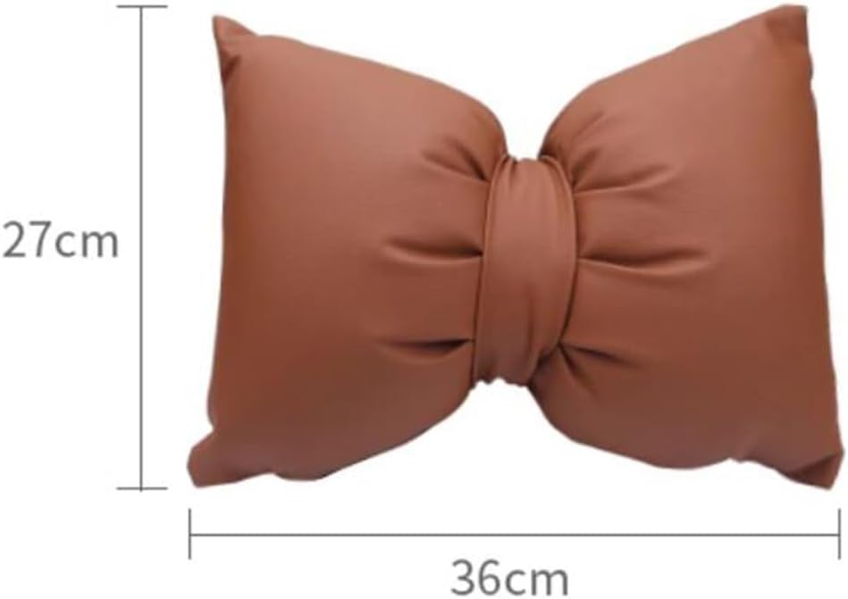 Leather Car Neck Pillow Bowknot Car Bow Pillows Cute Car Headrest Pillow Cushion Interior Bow Tie Pillow Waist Cushion (Beige, Waist Cushion: 36×27cm/14.17"×10.63")