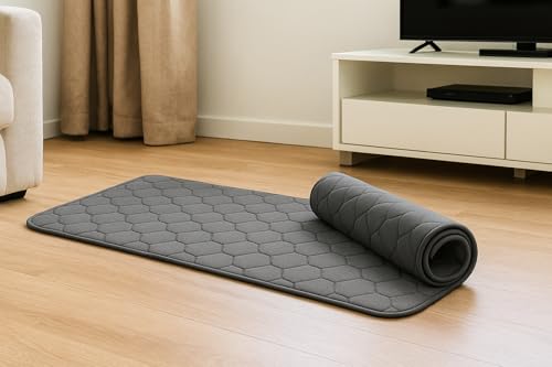 Image of PU Ultra Soft Foam Folding Mattress for Travel | Portable /Foldable Floor Mattress for Sleeping | 240 GSM Knitted Fabric| Indoor Quilted Roll-Up Yoga Mat for Home (Grey, 72x48)