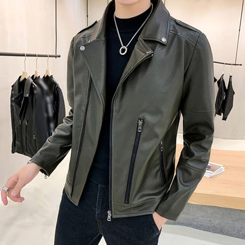 Chaqueta de cuero para hombre estilo motociclista miniatura 2