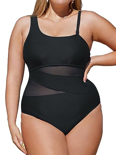 CUPSHE Women's Plus Size Swimsuit One Piece Bathing Suit Mesh Removable Straps Swimwear