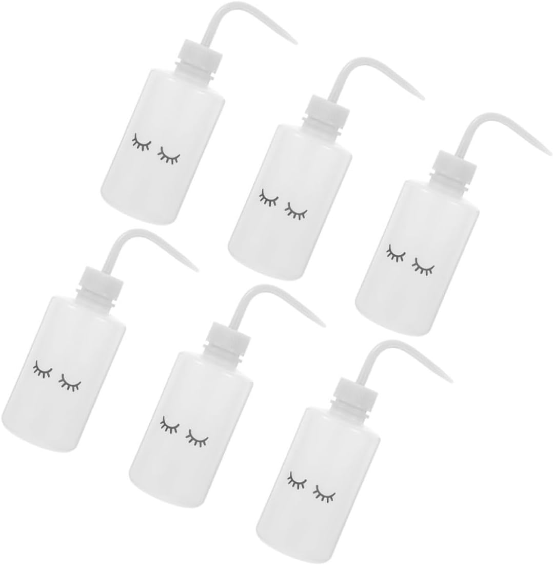 6pcs 250ml Eyelash Washing Bottles with Bend Mouth, Leakproof Refillable Squeeze Bottles for Eyelash Extension Cleaning and Beauty Tools in White