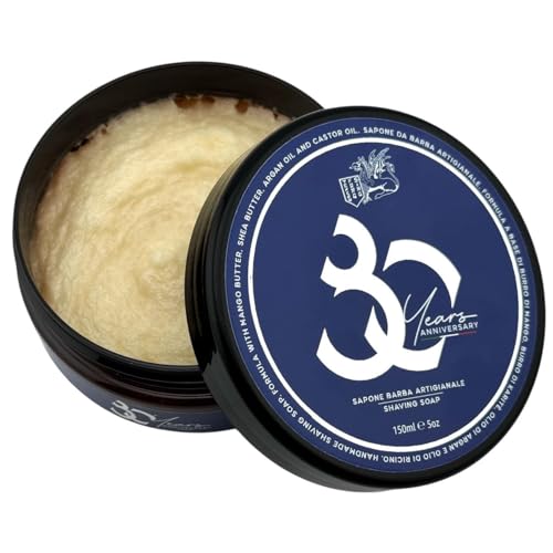 Image of TFS 80th Anniversary Shaving Soap Cream - Artisan Men's Shaving Soap Made in Italy, Citrus Floral Woody Fragrance, Rich Protective Lather, Moisturizing Formula for Smooth Shave - 150ml