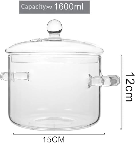 Miniatura 2 de Cacerola de vidrio con tapa, olla de cocina con tapa y asa, olla de sopa transparente, utensilios de cocina de vidrio de borosilicato alto (54.1 fl