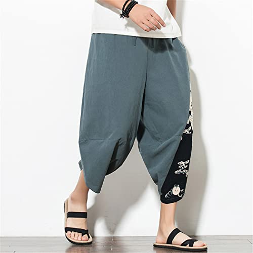 Pantalon sarouel d'été pour homme en coton anti-transpiration coupe ample style chinois vintage vert - 3