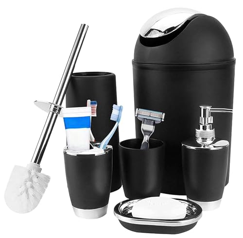 Modern Bathroom Set - 6Pcs Multicolor Bathroom Accessories Set Includes Waste Bin, Soap Dish, Soap Dispenser, Toilet Brush Holder, ToothBrush Holder, Rinse Cup - Bathroom Accessory Set for Home Hotel