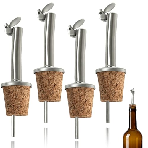 Dupoem Ensemble de 4 Verseurs en Acier Inoxydable, Ensemble de Becs Verseurs Réutilisables avec Couvercle, Adaptés aux Bouteilles d'Huile d'Olive, de Vinaigre de Vin, d'Alcools et de Vinaigre