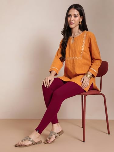 Image of TWIN BIRDS Super Stretchable Cotton Elasthane Fabric Ankle Length Leggings for Women