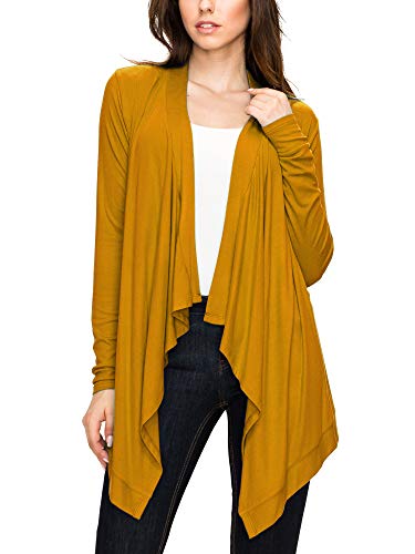 Image of Lock and Love Women's Draped Front Open Asymmetrical Cardigan - Casual Long Sleeve Lightweight Duster