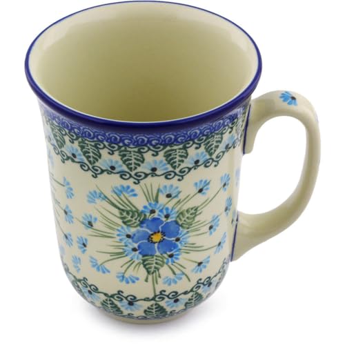 本物のポーランド陶器ビストロマグ 17オンス シグネチャー UNIKAT in Forget Me Not Design ポーランドのボレスワヴィエツで手作り Ceramika Artystyczna + 鑑定書付き