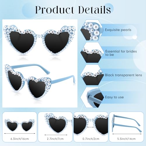 Flutesan Bride Sunglasses Blue Bachelorette Party Heart Sunglasses Bride To Be Gifts Pearl Heart Glasses for Bachelorette Party Accessories Favors2