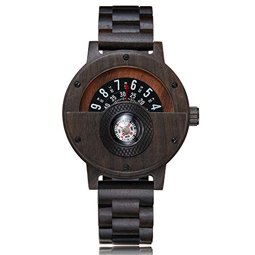 Holzuhr Kreative Herren Walnuss Holz Uhr Männlich Holz Natürlich Voll Palisander Herren Armbanduhr Männlich Plattenspieler Armbanduhr, Schwarz