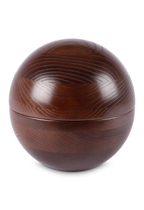 Urne funéraire en bois ronde avec laque teintée artisanale semi-mate