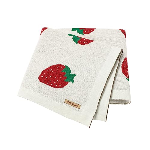 Image of Felenny Newborn Baby Cotton Receiving Blanket, Baby Breathable Nursery Blankets Toddler Strawberry Knitted Stroller for Boys Girls