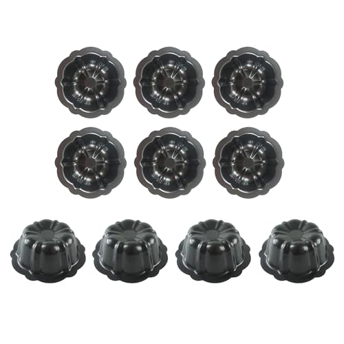 LoveDeal 10 Pack 4 Inch Mini Bundt Cake Pans for Baking, Nonstick Carbon Steel Fluted Cake Pan Set, Oven Baking Small Metal Round Pumpkin Shaped Cake Mold for Cupcake, Muffin, Brownie, Pudding - Black