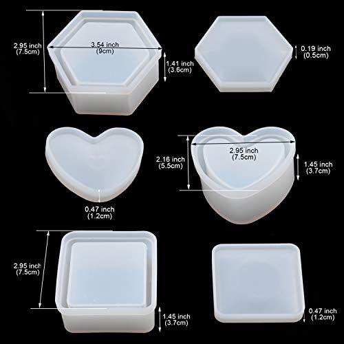 Resin Jewelry Box Molds With Heart Shape Silicone, Hexagon Storage and Square Epoxy for Making