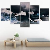 SIGNWIN 5 Panel Canvas Wall Art Modern Art Animals Dramatic Giraffe Lion Multicolor Photography Southwest for Home Decorations Ready to Hang - 60
