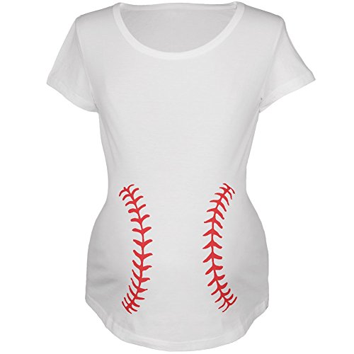 Old Glory Baseball Belly White Maternity Soft T-Shirt - Medium #TOP6