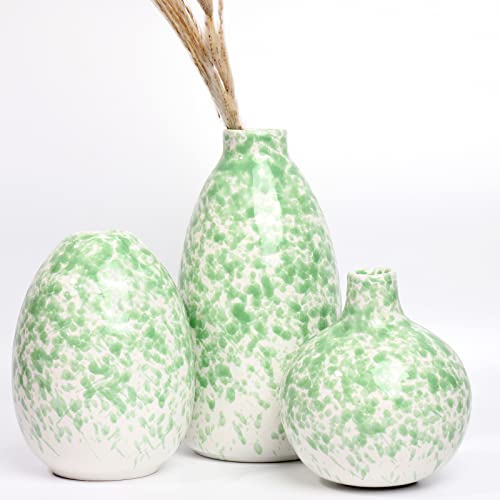 Ceramic Vase 3 Piece Set, Home Decor Decorative Flower Vases Set For Modern Farmhouse Decoration, Living Room Centerpieces,Events, Table, Bookshelf, Mantel And Entryway Decor (Green,Oval) #TOP7