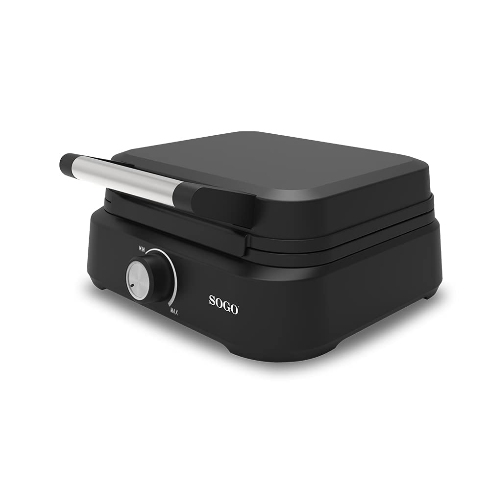 SOGO Máquina para Gofres - Gofrera con Potencia de 1500W, Diseño en Negro y Acero Inoxidable, para Deliciosos Gofres Caseros Crujientes y Dorados (SS-7235)