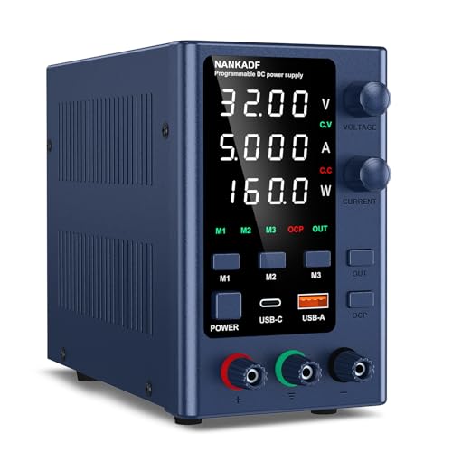 DC Power Supply 0-30V 0-5A, Variable Bench Model with USB-A/Type-C Ports