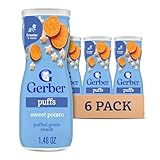 Gerber Stage 3 Baby Snacks, Sweet Potato Puffs, Puffed Grain Snack, Baby Led Feeding, Iron & Choline, Puffs Snacks for Babies, 6-Pack