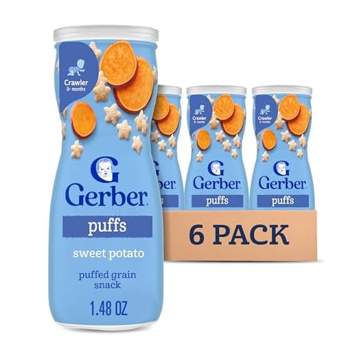 Gerber Stage 3 Baby Snacks, Sweet Potato Puffs, Puffed Grain Snack, Baby Led Feeding, Iron & Choline, Puffs Snacks for Babies, 6-Pack