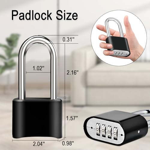 Image of 1pcs Combination Lock, 4-Digit Heavy Duty Combo Lock, Combination Padlock Outdoor Waterproof Gate Locks for Outdoor Fence, Locker, Sheds, Gym, Gate Hasps (1pcs-Long-Black)