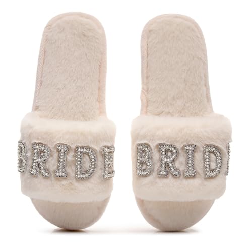 Bride Slippers for Wedding White Letter Pearls Bride To Be Slippers for Bridal Shower Bachelorette Hen Wedding Party