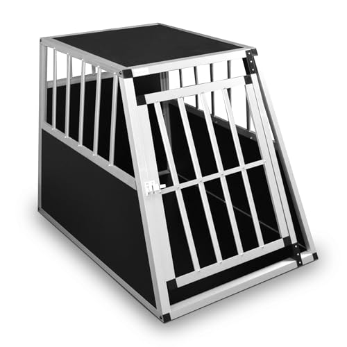 Defacto Hundetransportbox Alu Hundebox Reisebox Autobox Gittertür abschließbar Aluminium Transportbox für Hunde Tiertransportbox (Silber, (XL) 91X65X69 cm)