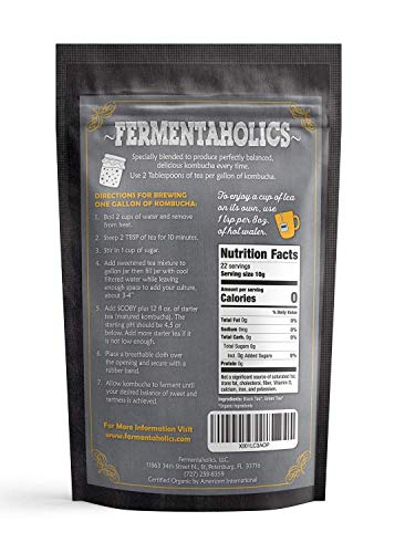 Fermentaholics USDA Certified Organic Kombucha Tea Blend 8 oz | Makes 22 Gallons | Kosher Certified | Organic Black and Green Tea Blend | Loose Leaf - Thumbnail 2