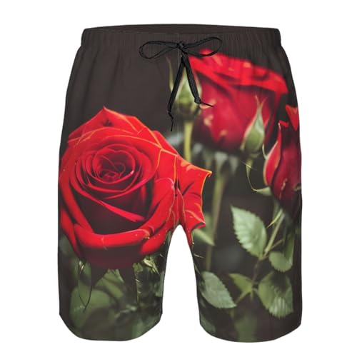 Wine and Red Rose Print Stylish Beach Shorts Swim Trunks Lightweight Breathable Summer Outdoor Activities4