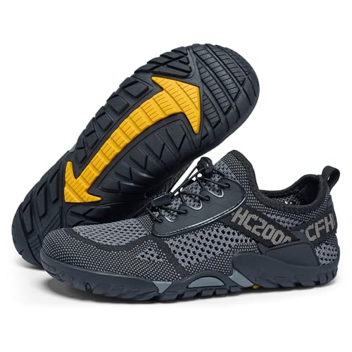 SOBASO Men Water Shoes Quick Drying Beach Hiking Swim Yoga Shoes for Sailing Kayaking Surfing Grey Black