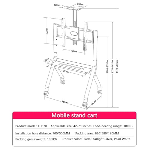 Soporte móvil para pantallas 55-100" ajustable con ruedas miniatura 7
