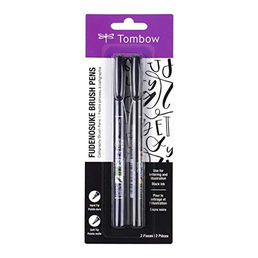 Tombow 62038 Fudenosuke Brush Pen, 2-Pack. Soft and Hard Tip Fudenosuke Brush Pens for Calligraphy and Art Drawings