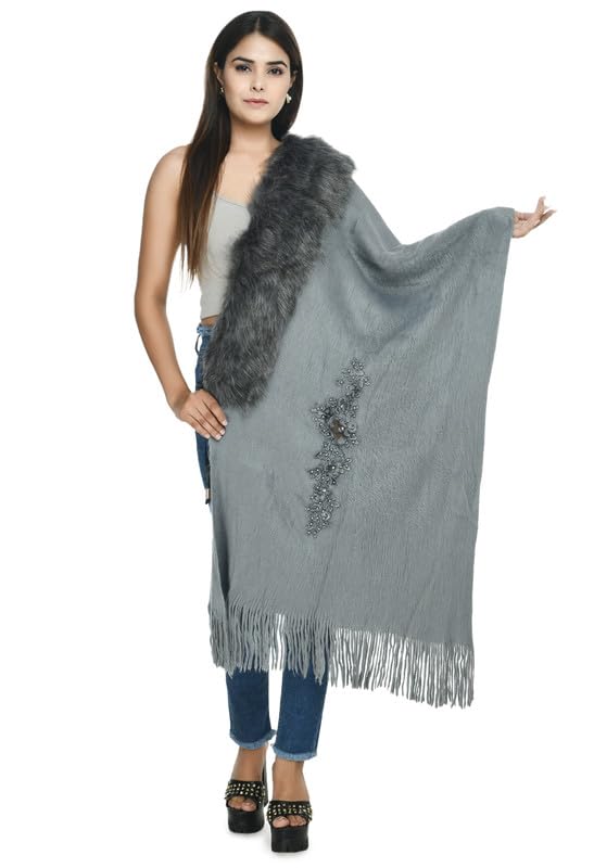MANRA Women Ladies Faux Fur Winter Warm Wrap Stole for Casual Wear Shawl (SC 26 STOLE)-picture-48