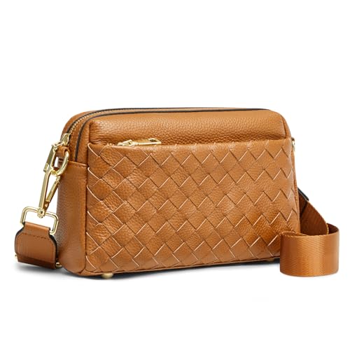 Kattee Woven Bag for Women, Small Soft Genuine Leather Shoulder Purses and Handbags Crossbody