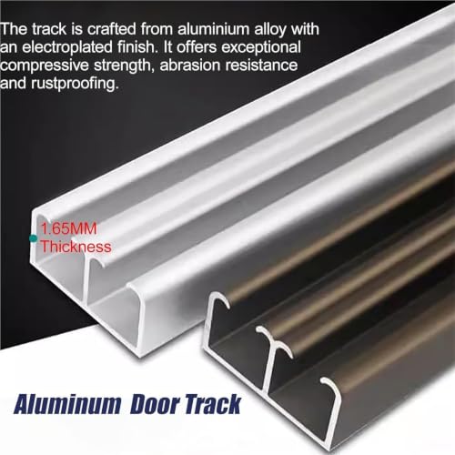 Kit de herrajes y riel de puerta corrediza doble para clóset, para paneles de madera de 3/4" a 9/10" de grosor, riel de aluminio con guía de piso anti-vibración (plata, 2.2 pies/26 pulgadas) miniatura 3