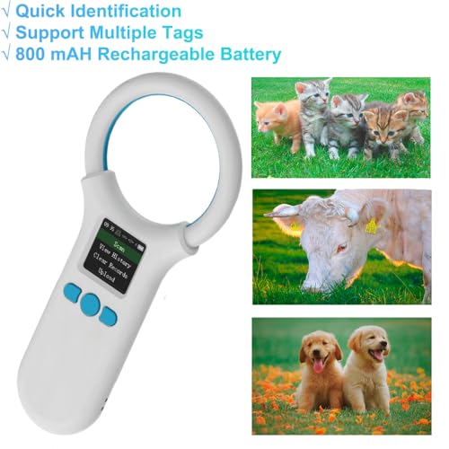 Image of Pet Microchip Scanner, Bluetooth Animal Tags Reader with 1.44'' TFT Display Screen, Handheld Rechargeable Pet Chip ID Tag Scanner 500 Data Storage for Livestock Poultry Management