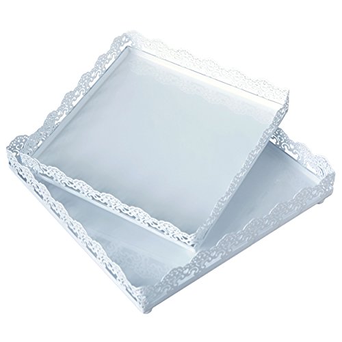 Vilavita 2-Set Square Serving Trays Iron Dessert Cupcake Holder Display Stand For Wedding Birthday Party Celebration, White #TOP12