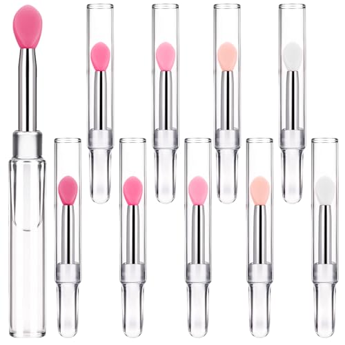 JIYIN Cepillos de labios de silicona, 10 brochas aplicadoras de lápiz labial con tapas, aplicador...