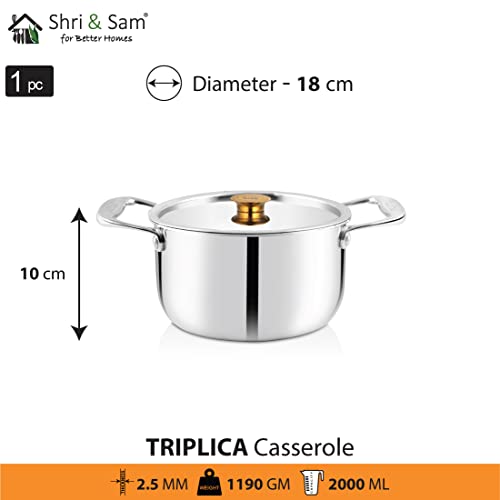 Image of Shri & Sam Stainless Steel Casserole, Triplica,18 cm