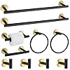 Black and Gold Towel Bar Bathroom Hardware Accessories Set, 10 Pieces Upgraded Round Toilet Paper Holder Towel Rack for Bathroom Wall Mounted, 23.6 Inch Stainless Steel Towel Rods for Bathroom