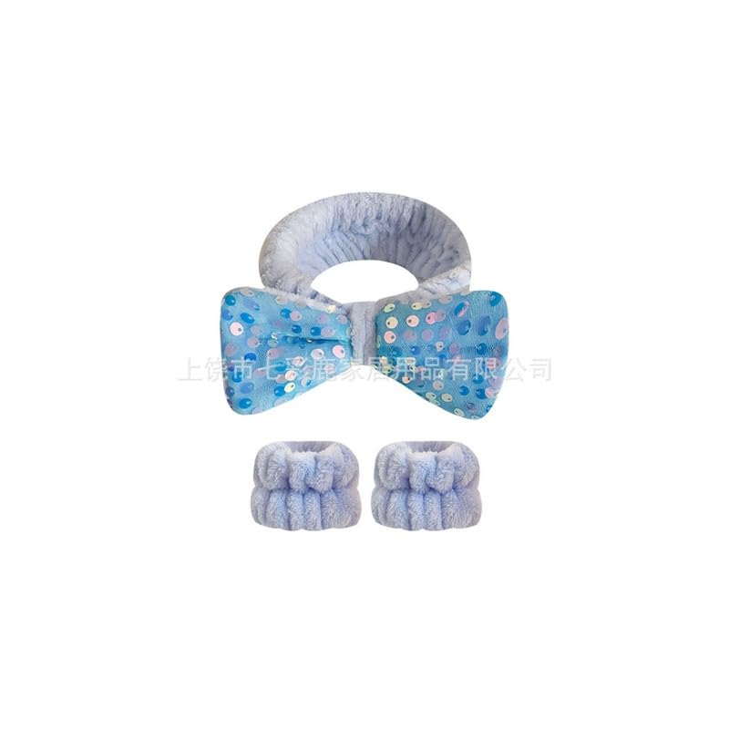 MIPPO® Makeup Face Washing Headband with Plush Sequined Bow and Moisture-Proof Sleeve Set-image-33