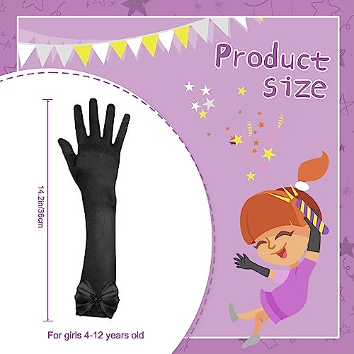 2 Pair Little Girls Long Princess Costume Glove, Creatiee White Dress Up Beading Bows Glove for Kids Party, Wedding, Birthday4