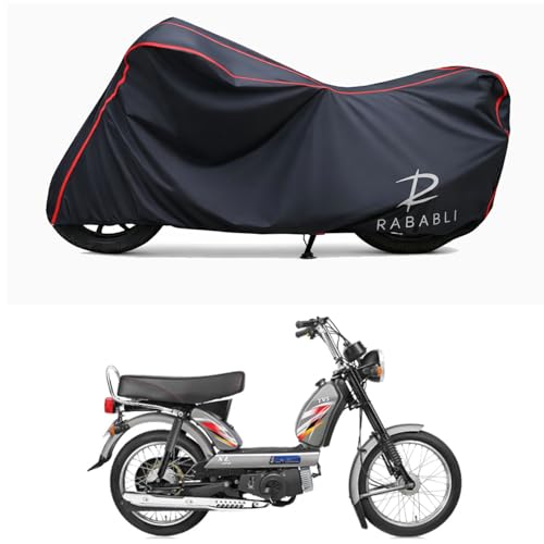 Image of Waterproof Bike Body Cover Compatible for | TVS XL100 Heavy Duty | Taffeta Fabric, Red Piping Design, Bottom Elastic Fit | Dustproof, Sun UV & Rain Protection for All Bikes