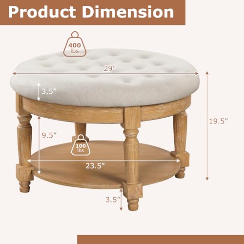 Giantexlargeottomancoffeetable29inchoversizedroundottomanwithstorageshelfflipuptopwoodlegsfarmhouseupholsteredtuftedottomanfootrestforlivingroombedroombeigenatural  Urban Country Home Decor Giantex large ottoman coffee table 29 inch oversized round ottoman with storage shelf flip up top wood legs farmhouse upholstered tufted ottoman footrest for living room bedroom beige natural  urban country home decor