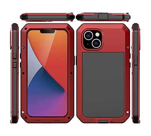 Marrkey for iPhone 14 Case, 360 Full Body Protective Cover Heavy Duty Shockproof [Tough Armour] Aluminum Alloy Metal Case with Silicone Built-in Screen Protector for Apple iPhone 14 6.1 Inch - Red - Thumbnail 2