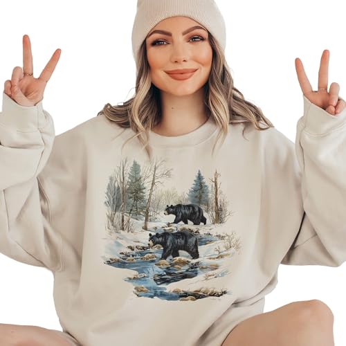 Vintage Black Bear Wilderness Creek Scene Sweatshirt - 90s Vintage Black Bears Sweatshirt - Scenic Winter Nature Sweater - Unisex Graphic Crewneck Sweatshirt4
