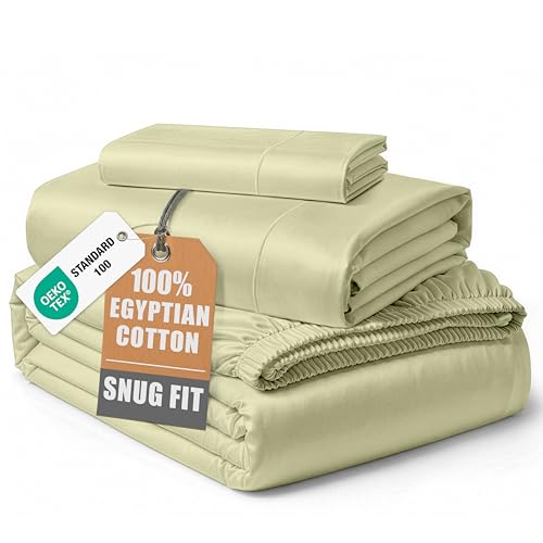 Image of LANE LINEN Twin Bed Sheets for Girls 100% Egyptian Cotton Sateen - Seafoam | Twin Bed In A Bag Set With Sheets - 3-Piece Set, Ideal For Dorms And Guest Beds, For A Luxurious Night's Sleep,