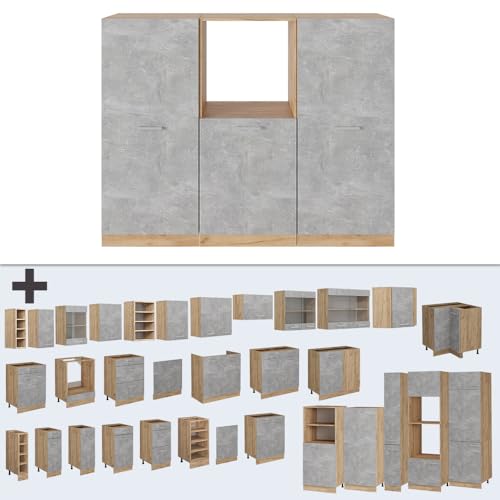 Vicco Cucine Componibili Piccole R-Line, Calcestruzzo/Quercia Dorata, 180 Cm Senza Piano Di Lavoro - 6